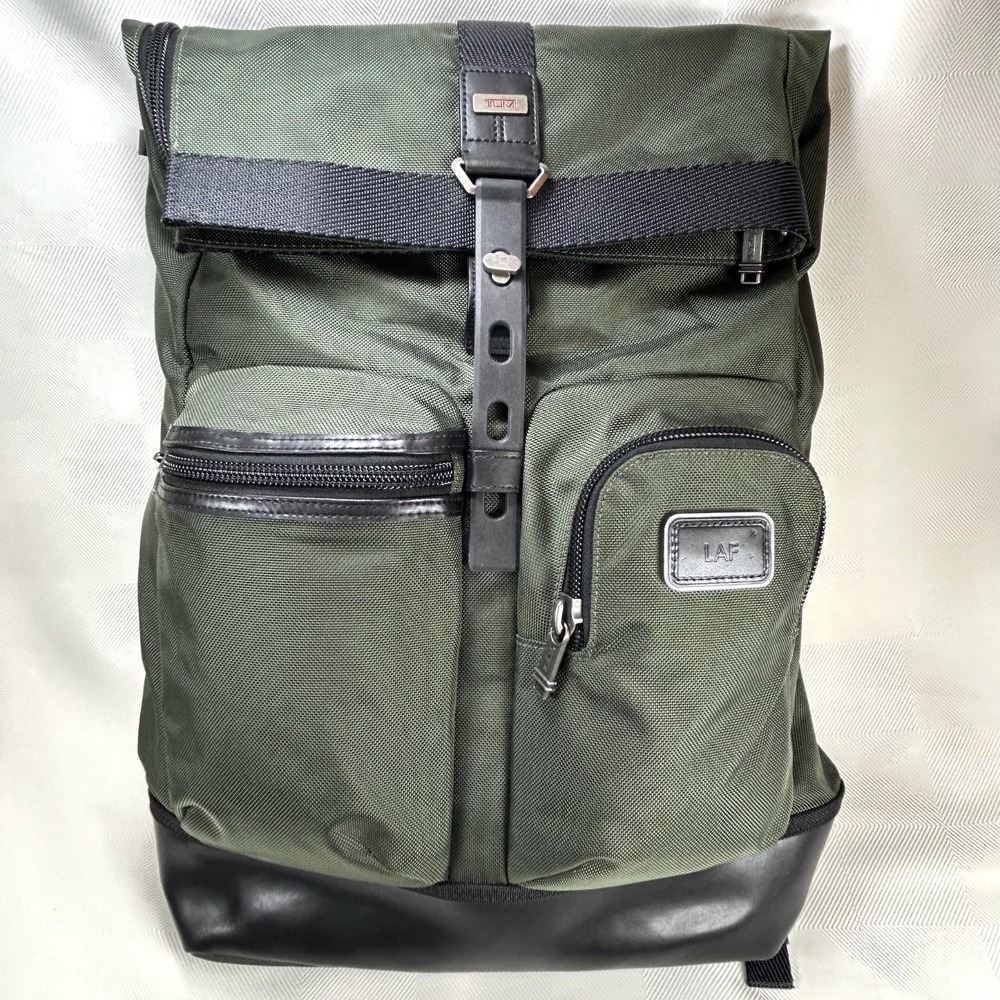 Tumi Alpha Bravo Luke Roll-Top Backpack Olive Green Ballistic Nylon Carry On Bag